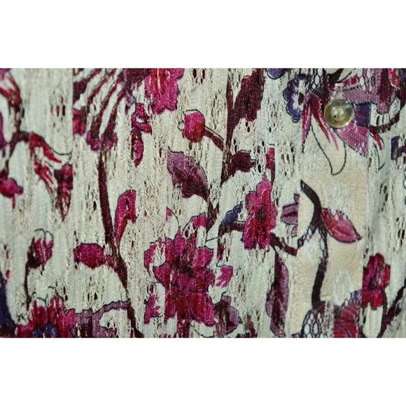 VTG 60'S Union Made Purple Maroon Cream Floral Lace Polyester Dress Size 16 - Picture 4 of 8